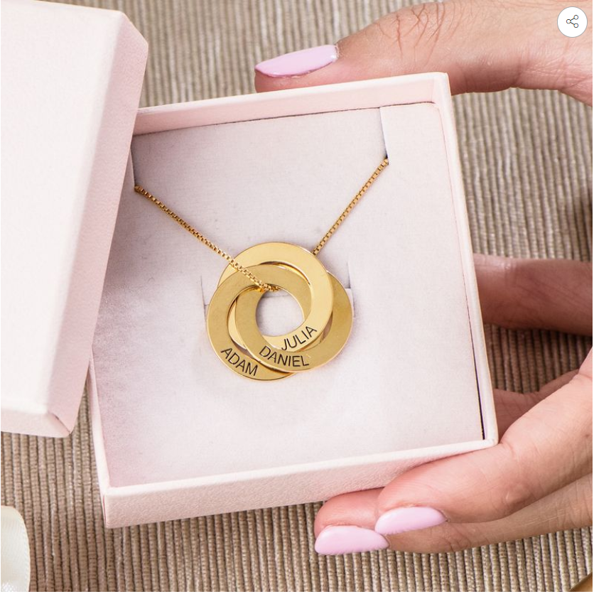 Gold Three Name Ring Necklace with Engraving