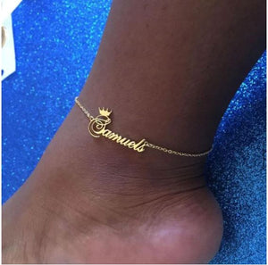 Crown Ankle Bracelet with name