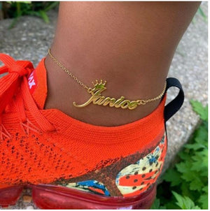 Crown Ankle Bracelet with name